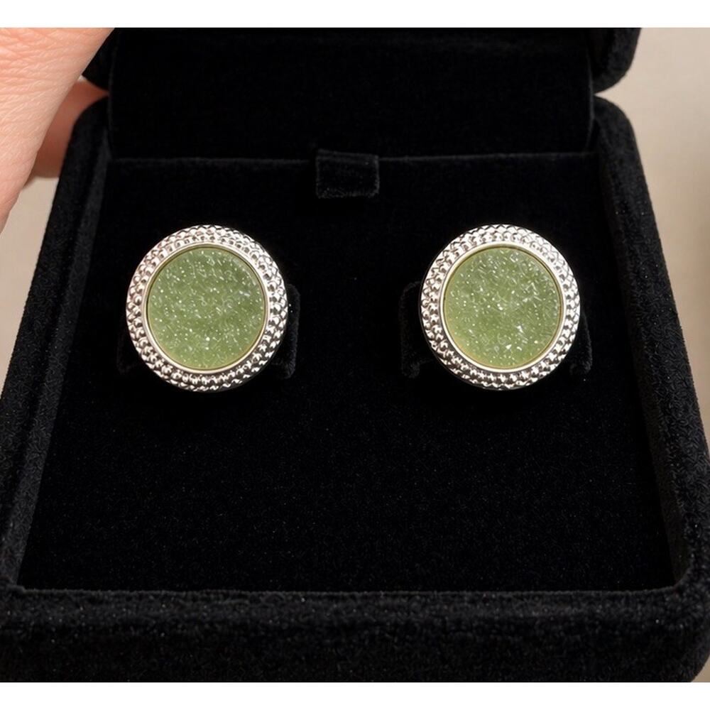 Gold & Green texture stone earrings